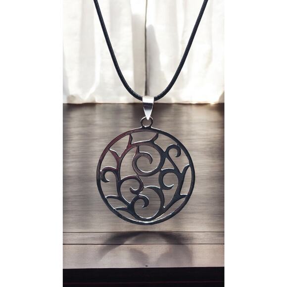 Large Round Open Scroll Bijou Sterling Silver 925 Round Designer Pendant Slide - Picture 4 of 5